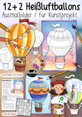 Heißluftballons 12 + 2 Ausmalbilder & Kunstprojekt von Doodleteacher