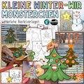 Kleine Winter-Monsterchen – Bastelvorlagen Schneemann, Tannenbaum, Stern & Schneeflocke