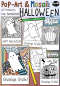 Pop-Art Postkarten zu Halloween – Ausmalbilder von Doodleteacher