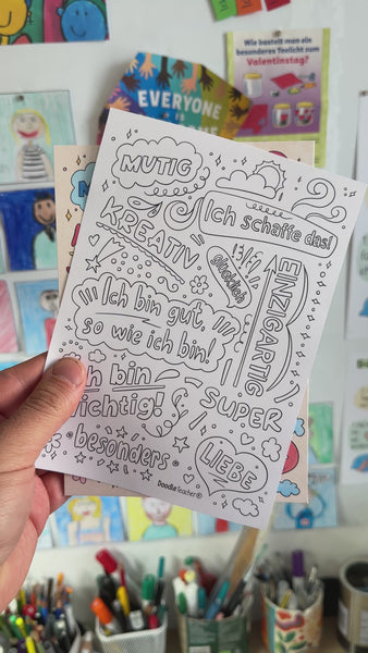 Video: Mut-Poster – Ausmalbild mit Affirmationen & Mutmachern – Doodleteacher